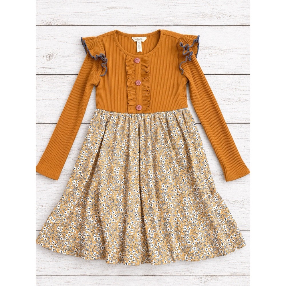 Matilda Jane Girls 10 Fit & Flare Ribbed Floral Dress Long Sleeve